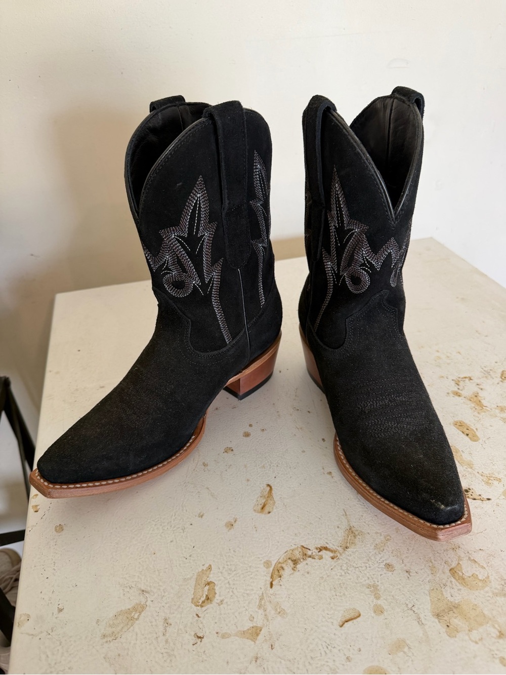 J.B. Dillon Black Suede Western Cowboy Boots with Brown Sole
